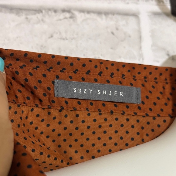 Suzy Shier silky Brown and black Polka Dot Button Down Shirt, size Xl - Picture 2 of 10